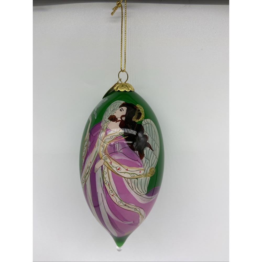 Pier 1 Hand Painted Li Bien Glass Cone Ornament 2014 Angel With Doves